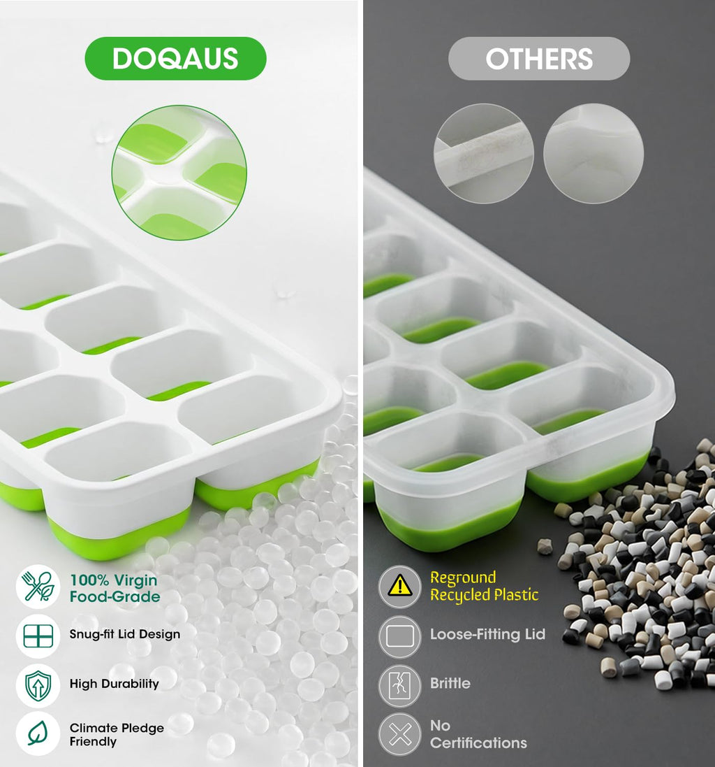 DOQAUS Ice Cube Tray with Lids - 4 Pack Stackable Silicone Ice Trays for Freezer, BPA & LFGB Safe, Easy Release for Kitchen, RV, Cocktail, Coffee, Soup & Food