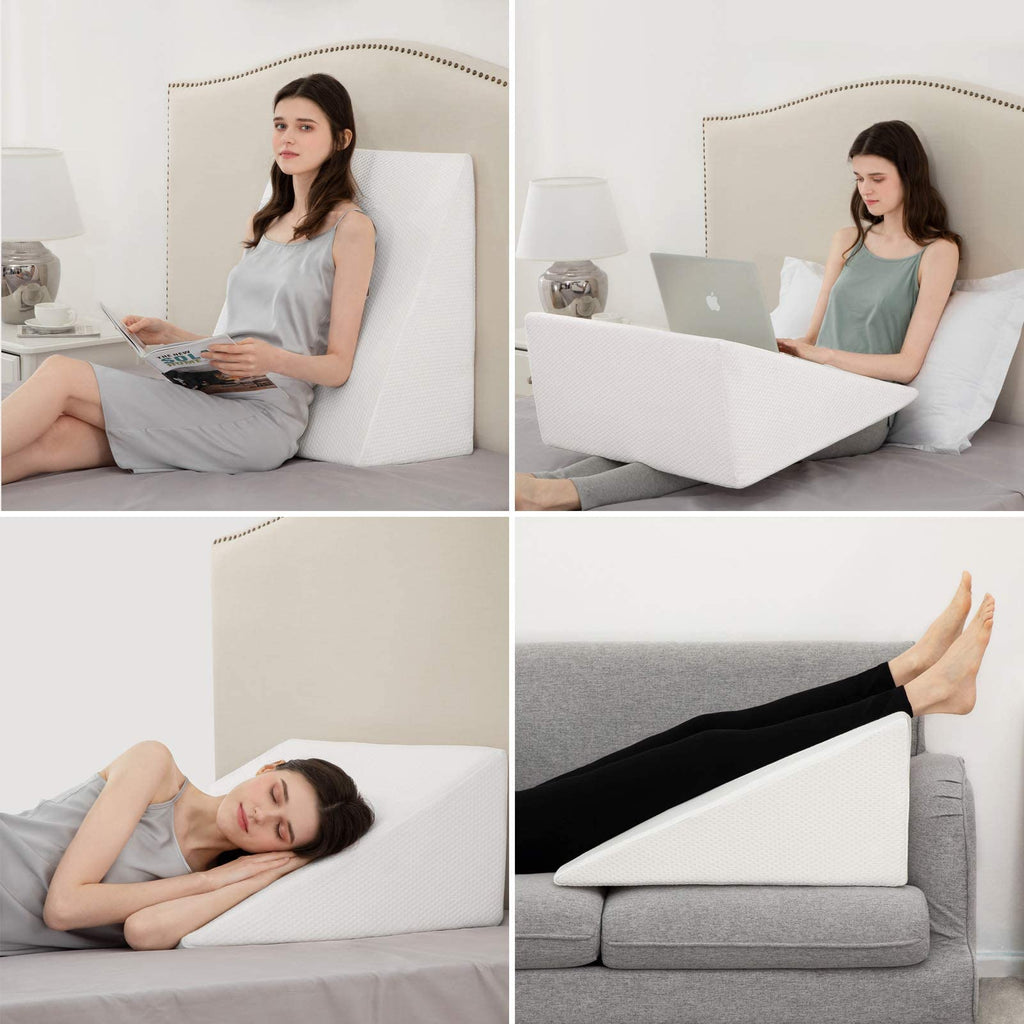 Bed Wedge Pillows Leg Elevation Reading Pillow & Back Support Wedge Pillow - for Back and Legs Support, Back Pain, Leg Pain, Pregnancy, Neck and Shoulder Joint Pain, Sleeping (White, 12" x 24" x 24")