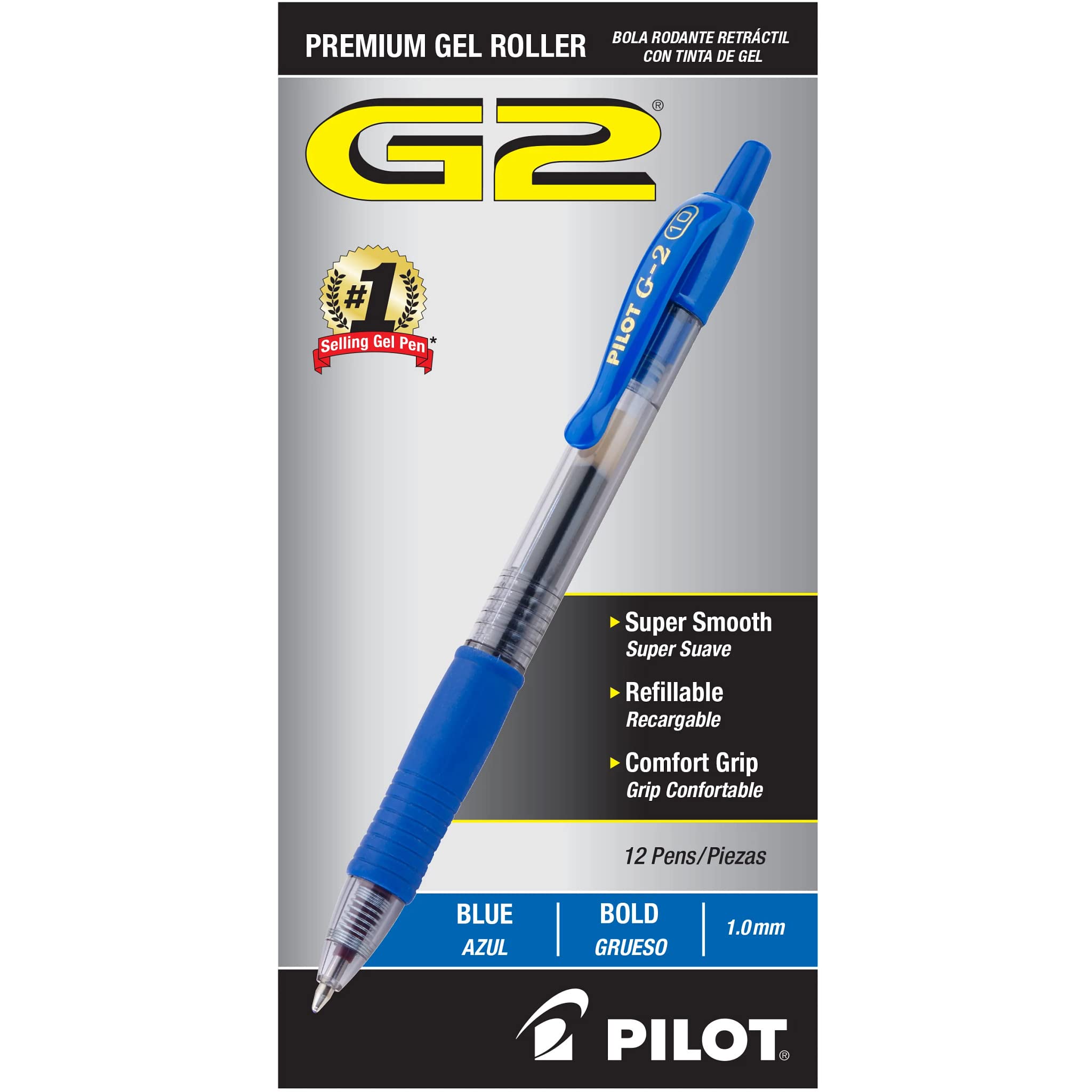 G2 Premium Gel Roller Pens, Bold Point 1 mm, Blue Ink Pens Bold Point, Pack of 12 - Ideal for School, Journaling, and Office Writing