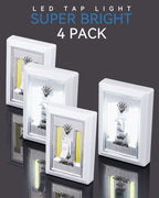VIBELITE LED Night Light Switch, 12 Total Batteries Included, 200 Lumen Wireless COB LED Switch Light, Under Cabinet, Shelf, Closet, Garage, Kitchen, Stairwell and Emergency, Battery Operated, 4 Pack