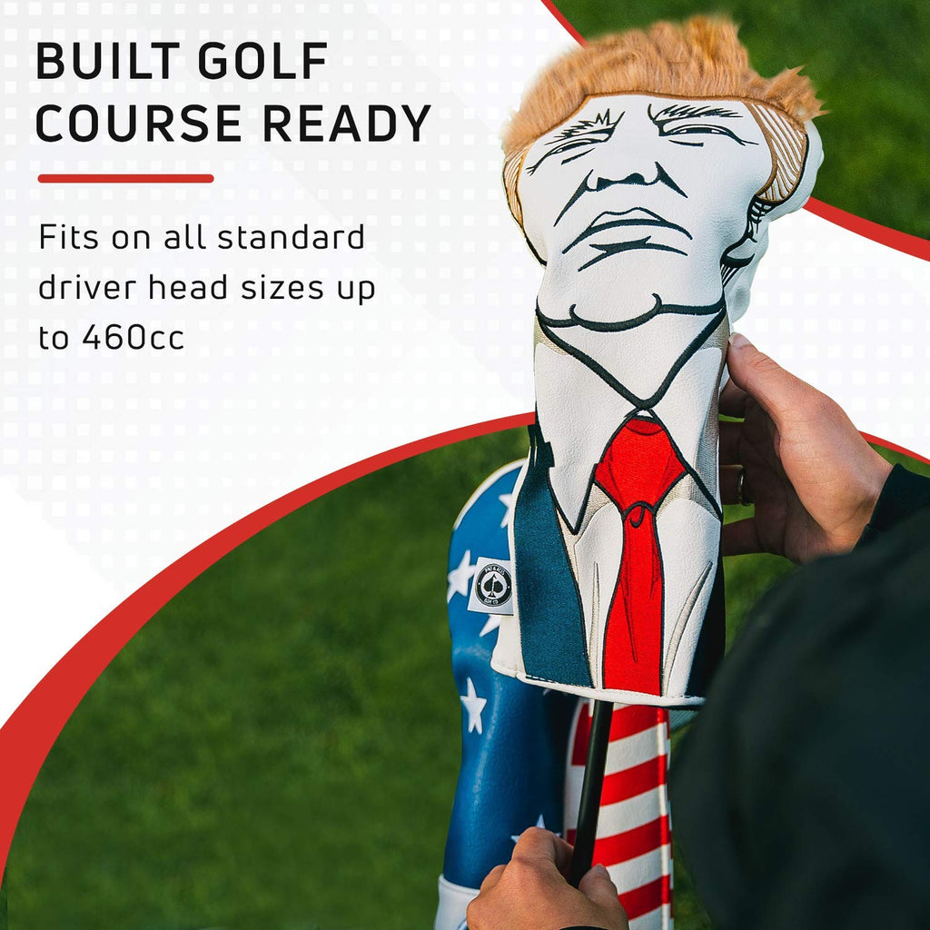 Pins & Aces Keep America Great Premium Golf Club Headcover - Quality Leather, Hand-Made Funny Head Cover - Style and Customize Your Golf Bag - Tour Inspired, Donald Trump Golf Design (Driver)