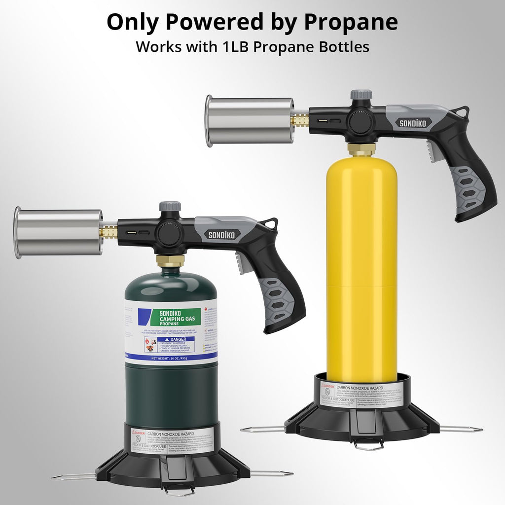 Sondiko Powerful Grill & Cooking Propane Torch L8010 with Gas Cylinder Stand Base, Sous Vide, Campfire Starter, Adjustable Wood Torch Burner for Searing Steak, BBQ, Welding (Propane Tank Not Included)