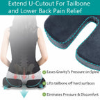 Tailbone Pain Relief Office Chair Cushion 10-Inch Extended U-Cutout,Large-18"x16"x3",Coccyx,Sciatica Pain Relief Memory Foam Wheelchair Car Seat Cushion,But Pillow Pad for Pressure Relief, Blue Grey