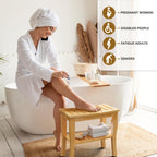 Bamboo Shower Bench & Stool Waterproof - Wood Shower Bench with Storage Shelf for Inside Shower(Classic Natural)