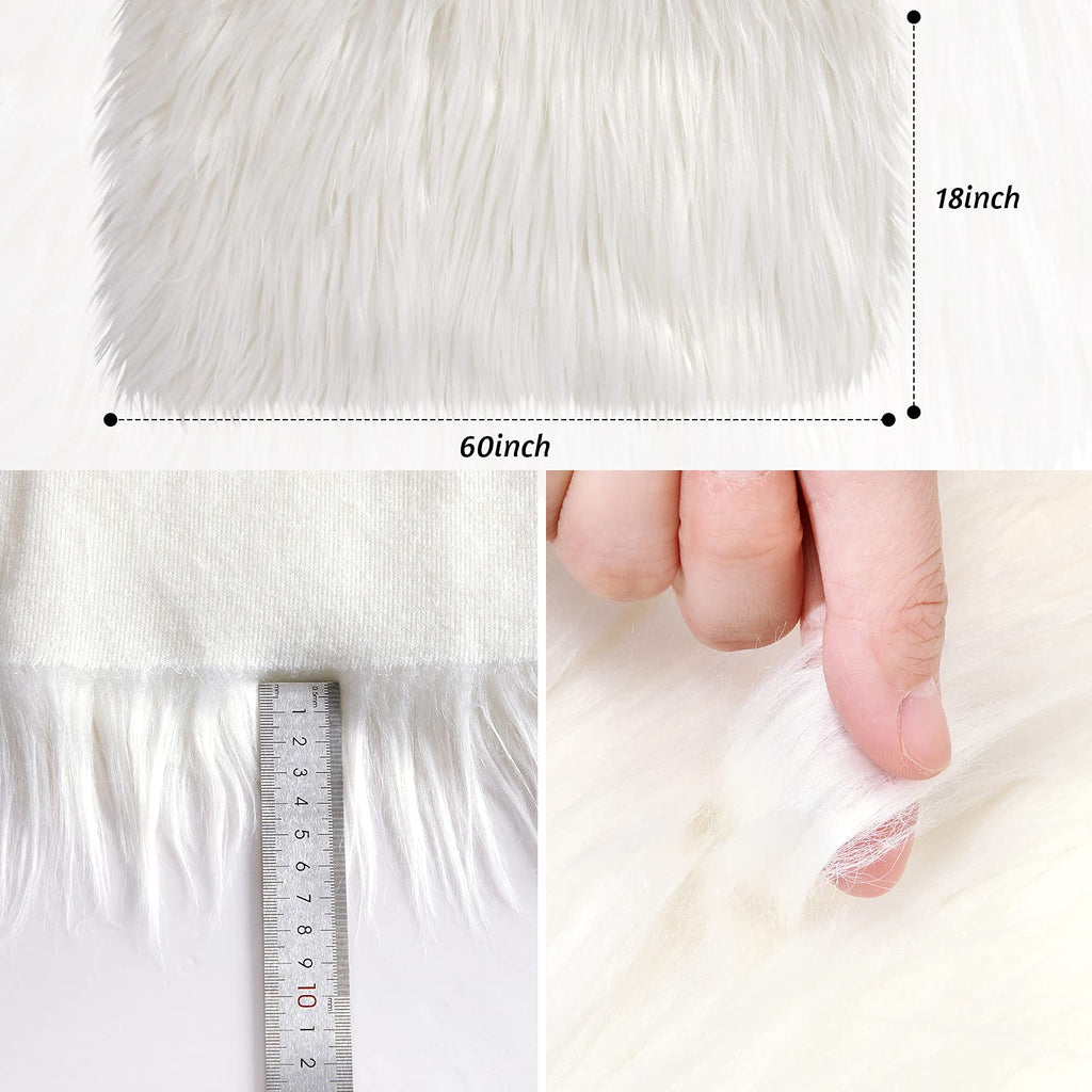 Faux Fur Fabric Christmas Fluffy Fuzzy Craft Shaggy Synthetic Plush Patch Sewing Fur Cuts for DIY Halloween Winter Costume Gnome Beard Miniature Dolls Costume Rugs Mats (White,60 x 18 Inch)