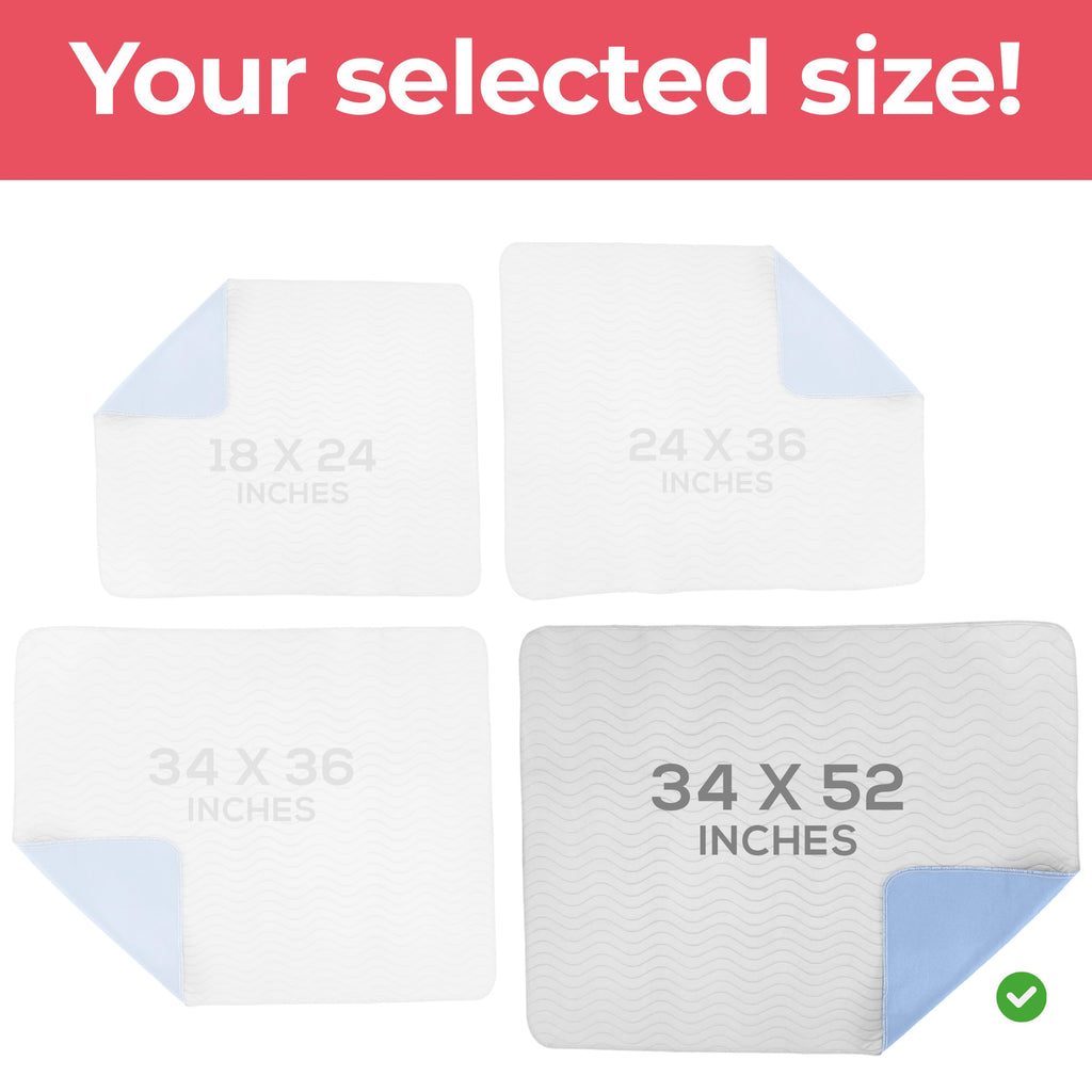 Utopia Bedding Waterproof Incontinence Bed Pads 34 x 52 Inches (Pack of 4, White/Blue), Washable and Reusable Underpads for Adults, Elderly and Pets, Absorbent Protective Pads