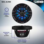 DS18 HYDRO NXL-6 - High End Coaxial Speaker Pair - 2-Way Marine Speaker w/Integrated RGB Lights - 300 Watt - 100% UV Stable - Water Resistant Speakers - 6.5 Inches, Black