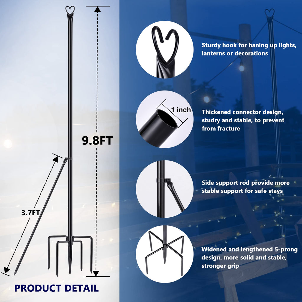 XDW-GIFTS String Light Pole - Steel Poles for Outdoor String Lights Hanging, Garden, Backyard, Patio Lighting Stand for Parties, Christmas, Wedding, 2 Pack