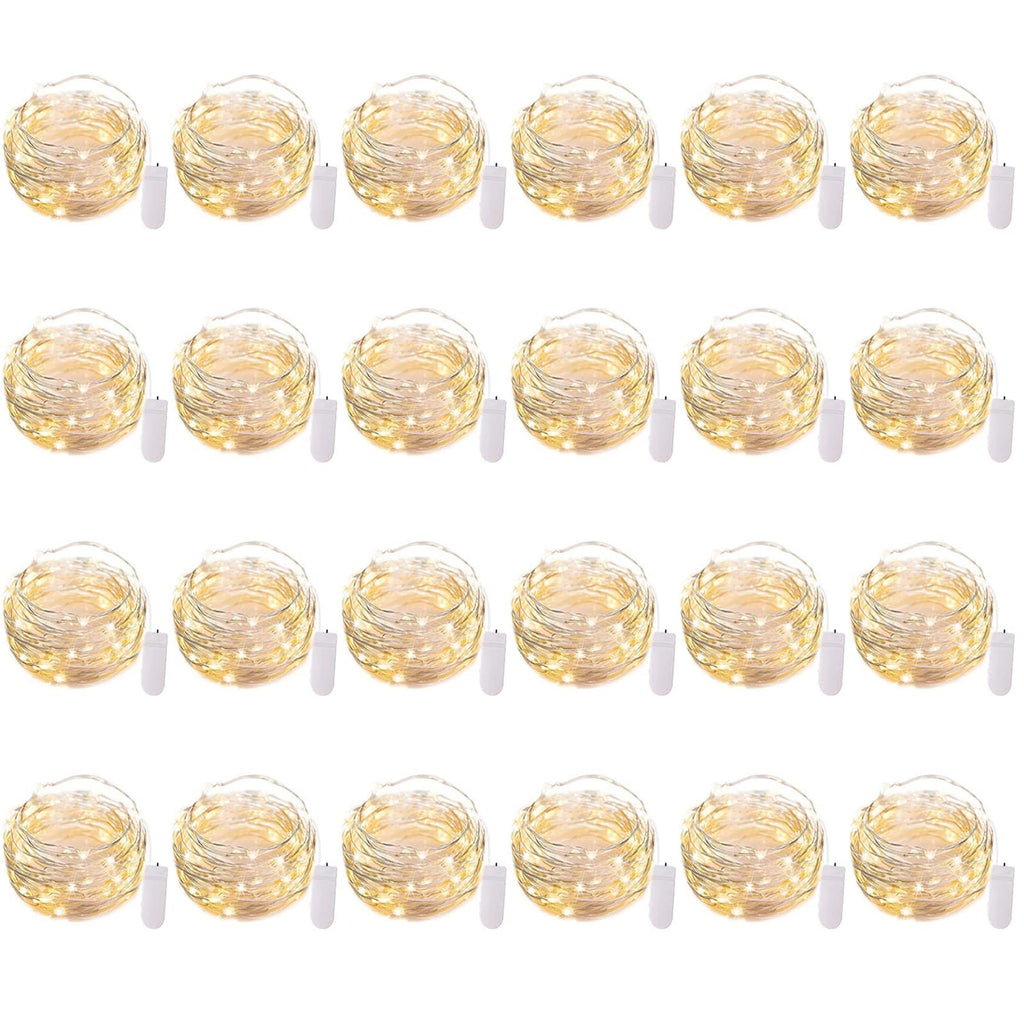 Brightown 24 Pack Fairy Lights Battery Operated - 7Ft 20 Led Mini String Lights Silver Wire Waterproof Firefly Starry DIY Lights for Bedroom Patio Wedding Party Christmas Decor (Warm White)