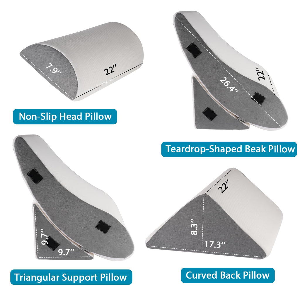 AAAini 4PCS Orthopedic Wedge Pillow Set,Wedge Pillow for Sleeping, Knee, Lumbar and Back Pain Relief,Adjustable Bed Pillow for Acid Reflux,Anti Snoring & GERD - White