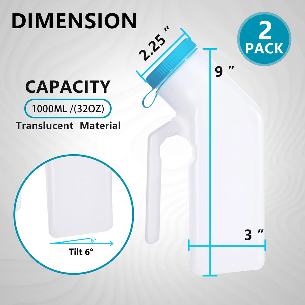 Rognik Portable Urinals for Men & Elderly Bottle with Glow Lid in The Dark, Screw Cap 1000ml-Male Urinal Pee Bottle with Spill Proof Plastic Jar for Travel & Urine Collection Pack of 2