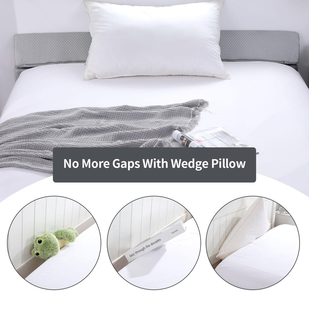 MABOZOO Pillow Wedge for Headboard Gap,Light Grey Bed Wedge Gap Filler King Size,Foldable Bed Wedge Pillow for Headboard, Foam Mattress Gap Filler,76"x6"x6"