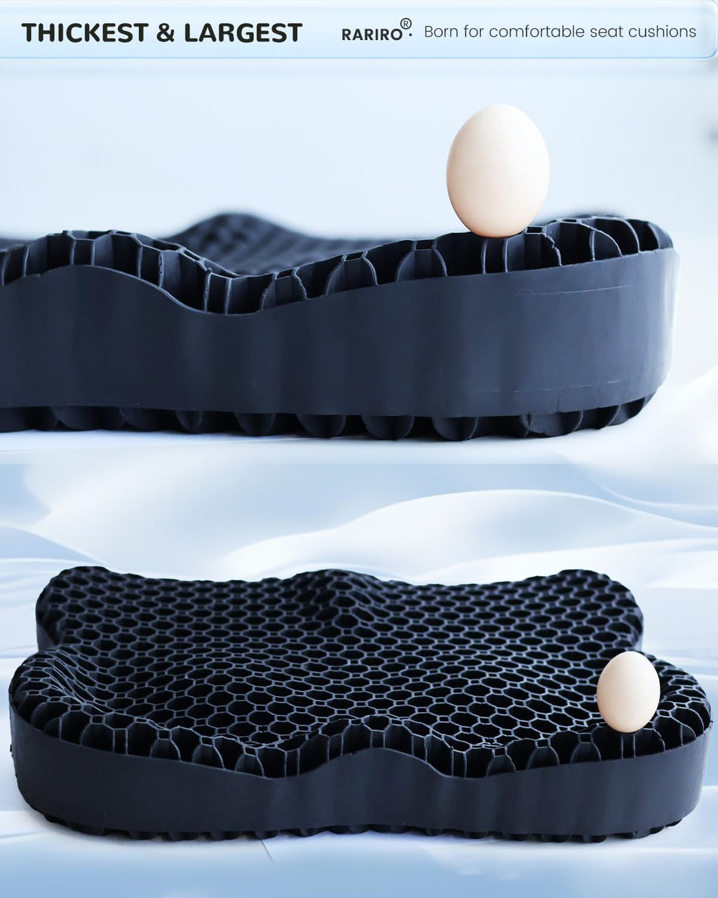 Thickened Gel Seat Cushion, Chair Seat Pads for Wheelchair, Gel Cushion Seat for Pressure Coccyx Sciatica Pain Relief, Egg Cushion for Car Office Chair, Cooling Cushion for Long Sitting[Black-2.75"]