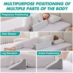 Bedluxe Wedge Pillow for Side Sleeping, Bed Wedge& Body Positioners, Back Pillow for Pregnancy, Back Pain, Leg Elevation and Side Sleepers, Memory Foam Body Pillow, Anti-Slip Base, White/Grey