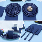 Gudvilla 168Pcs Navy Blue Party Supplies for Navy Blue Party Decorations includes Paper Plates and Napkins Cups Utensils,Blue Disposable Plates Set for Boy Baptism Birthday Graduation Serve 24 Guests