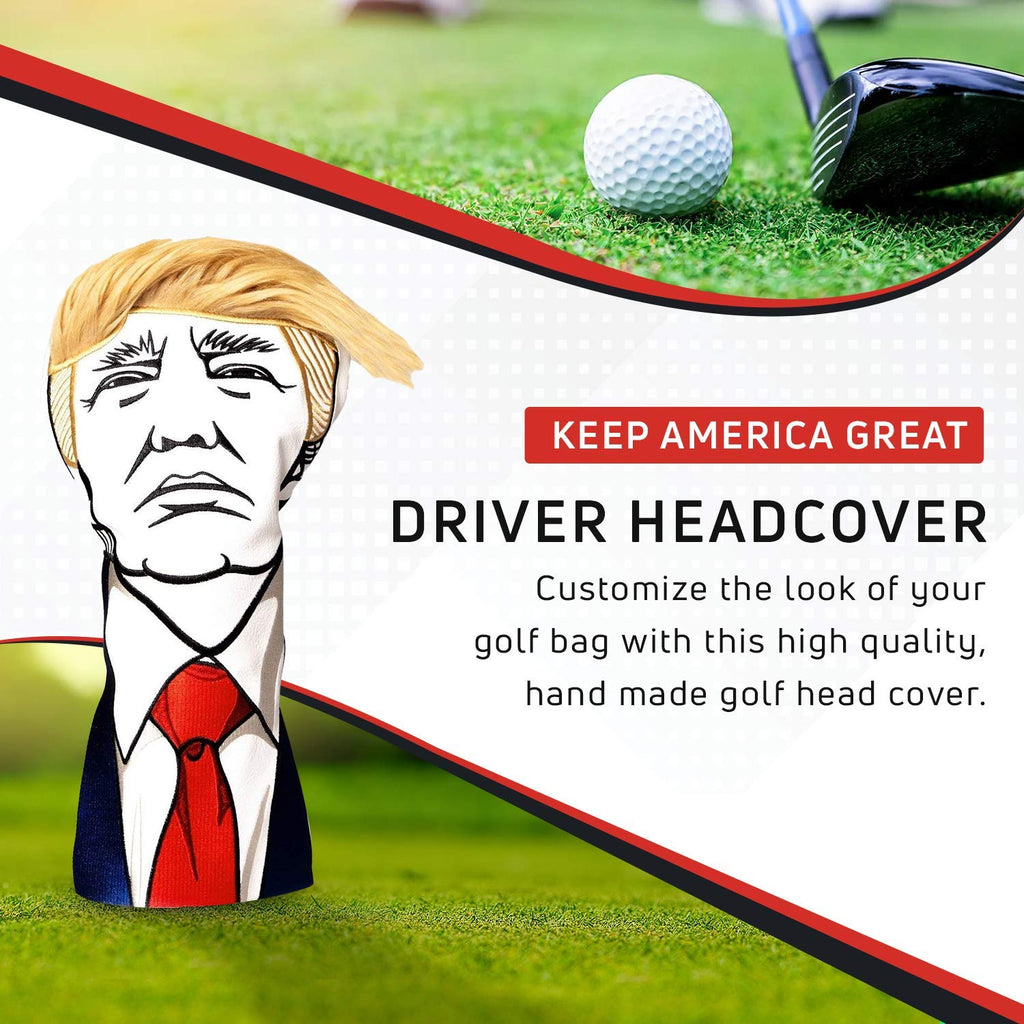 Pins & Aces Keep America Great Premium Golf Club Headcover - Quality Leather, Hand-Made Funny Head Cover - Style and Customize Your Golf Bag - Tour Inspired, Donald Trump Golf Design (Driver)