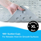 SlipX Solutions Extra Large Square Shower Mat, 27"x27", Non-Slip Stall Mat for Elderly & Kids Standing Bath Tub Mat, Machine Washable, Suction Cups, Solid Gray
