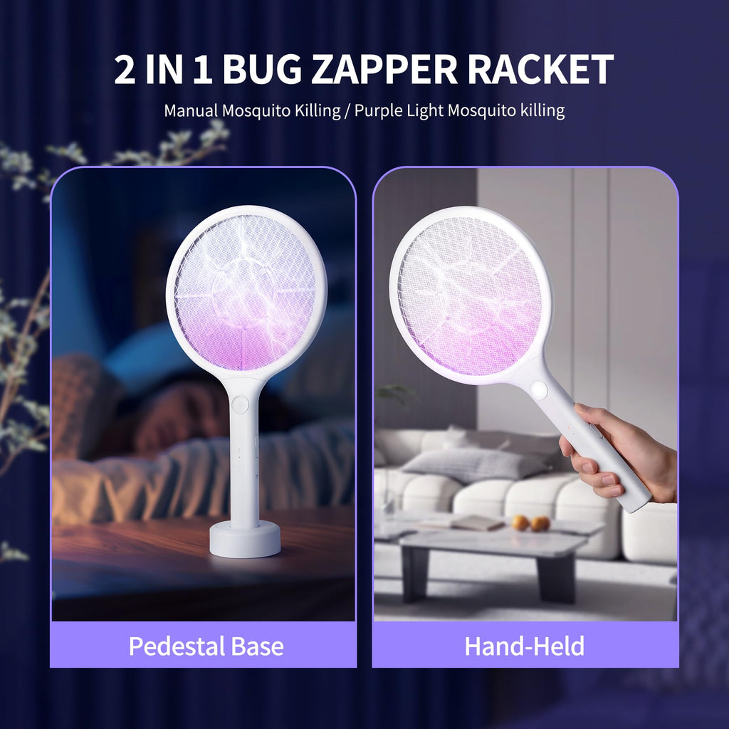 Electric Fly Swatter 2 Pack, Handheld Bug Zapper Racket with LED Light, Mosquito Killer for Indoor & Outdoor, 2800V Rechargeable Physical Flies Killer for Home, Office, Backyard, Patio, Camping