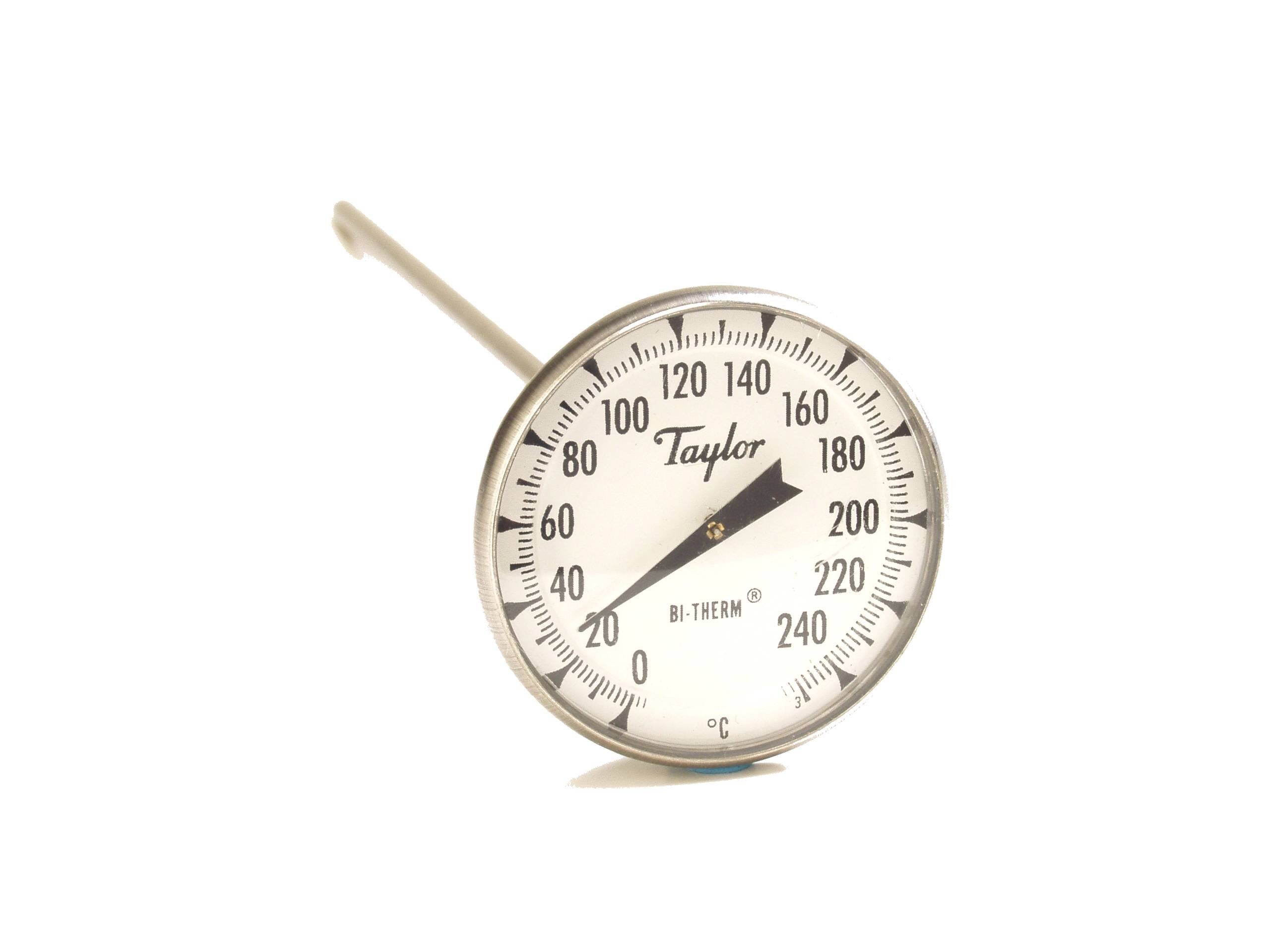 Taylor 8238J Bi-Therm Superior Grade Bi Metal Thermometer, 8" Stem, 1-3/4" Dial, 0 to 250 Degree C