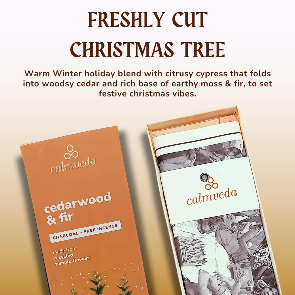 Calmveda Balsam Cedar Incense Sticks - (80 Scented Sticks) Charcoal Free, Made from Upcycled Flowers | Like Freshly Cut Christmas Tree Incense Sticks, Cypress Woodsy & Moss Notes | for Holiday Cheers