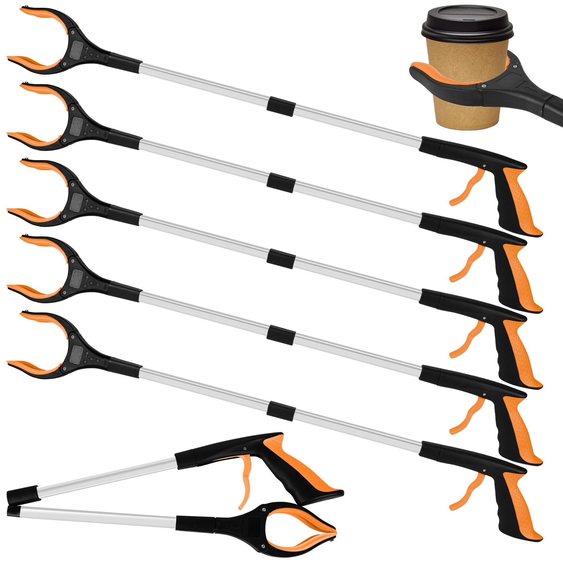 Tottist 6 Pack Grabber Reacher Tool for Elderly, 32" Extra Long Litter Stick Lightweight Handy Claw Grabber for Arm Extension Garbage Gripper Trash Pick up Litter Picker Garden(Orange)