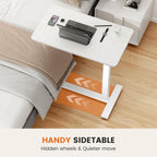 Sweetcrispy Overbed Bedside Table with Wheels, Adjustable Hospital & Home Use Bed Table, Rolling Laptop Table, Mobile Standing Desk, White