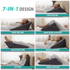 Bedluxe Wedge Pillow for Sleeping, Adjustable 9&12 Inch Foldable Bed Wedge Pillow Set, Orthopedic Memory Foam Triangle Pillows Wedge, 7-in-1 Elevated Pillows for Leg and Back Support, Velvet