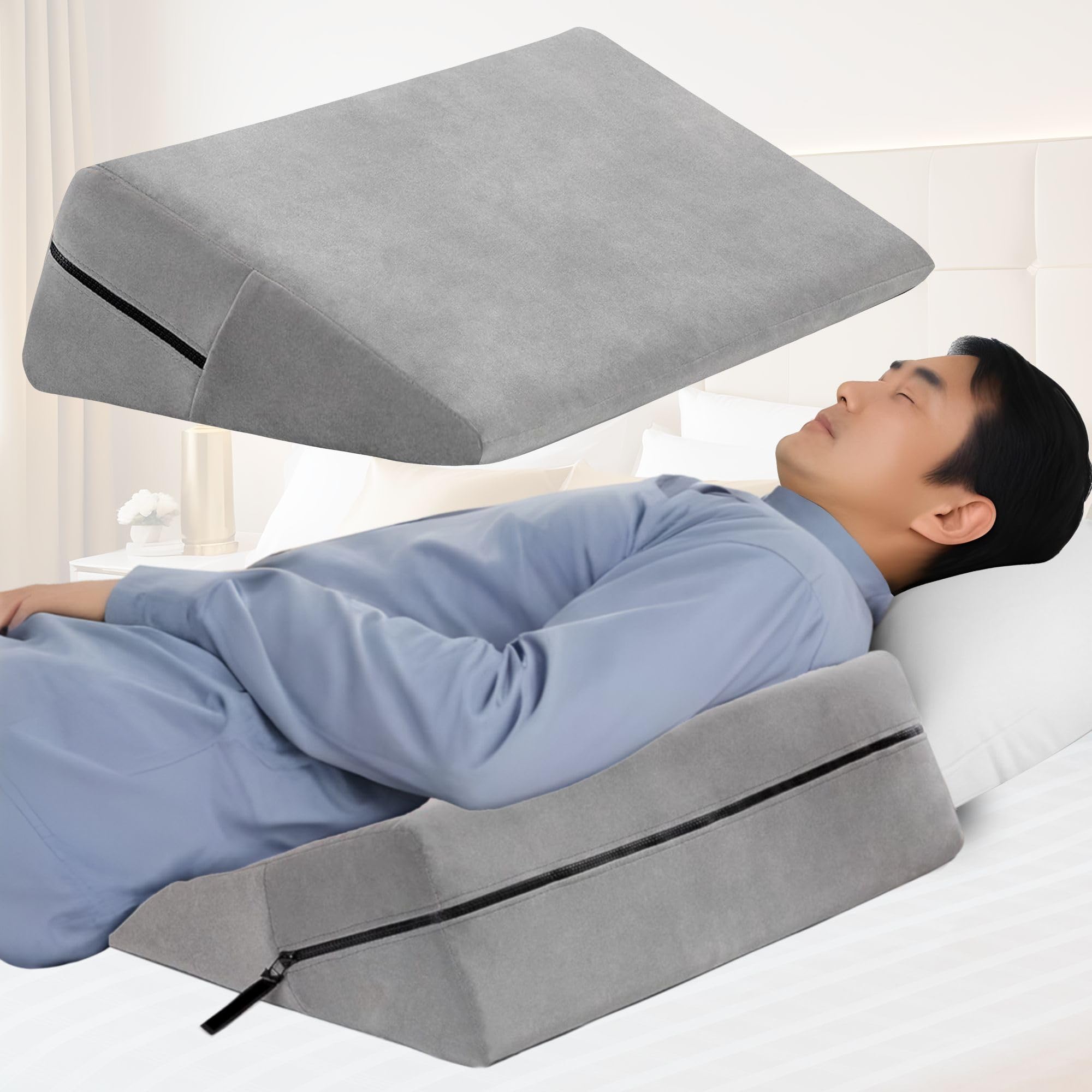 sokoro Bed Wedge Pillow for Sleeping, Side Sleeper Pillow, Back Pain Relief, Sleep Apnea, Snoring, GERD Acid Reflux, Knee Leg Elevation Pillows for After Surgery Gifts Seniors, Body Positioner, Grey