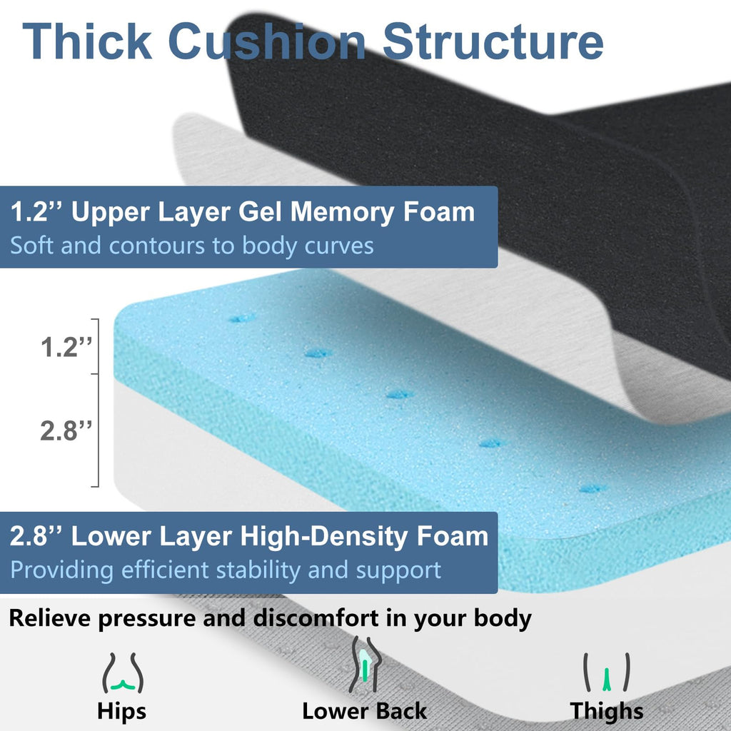 Shinnwa Gel Memory Foam Recliner Cushion for Elderly, Dual-Layer Foam Chair Pad, Extra Large Seat Cushion for Couch, Armchair, Wicker Chairs, Floor, 18 × 18 × 4in, Black