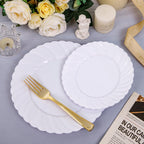 U-QE 100 Pieces White Plastic Plates - Premium Heavy Duty Plastic Plates for Wedding and Party Use Including 50PCS 9 '' Plastic Dinner Plates & 50PCS 6.5 '' Plastic Dessert Plates