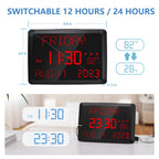 Raynic Digital Clock, 11.5" Large Display Digital Wall Clock,Adjustable Brightness Calendar Clock with Day and Date, Indoor Temperature, Snooze,12/24H, DST for Home, Office, Elderly