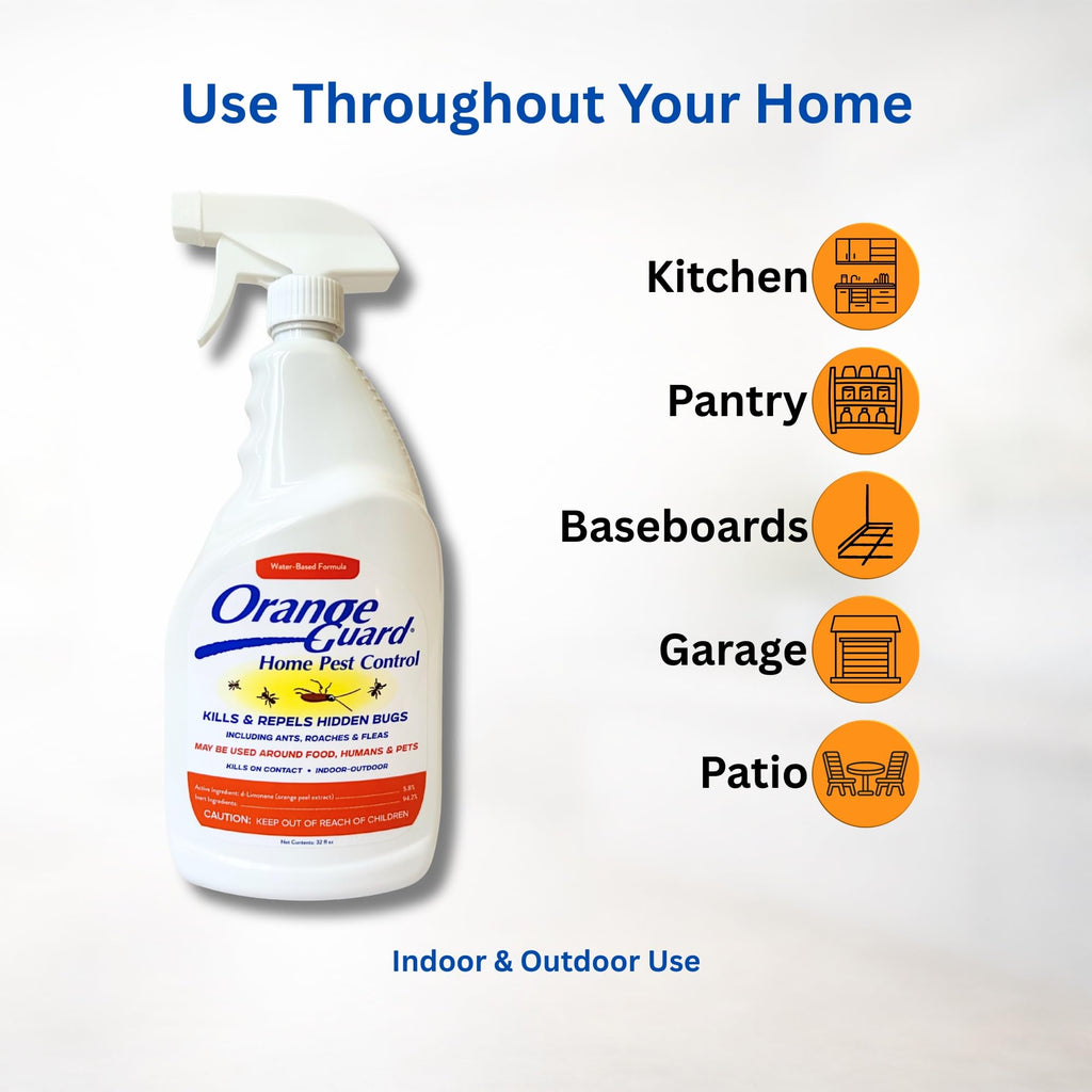 Orange Guard Home Pest Control Spray with D-Limonene | All-Natural Food Grade Orange Peel Oil for Bugs, Ants, Roaches, Fleas, Palmettos and Silverfish - 32oz