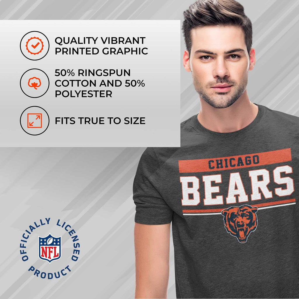 Team Fan Apparel NFL Adult Team Block Tagless T-Shirt - Cotton Blend - Charcoal - Perfect for Game Day - Comfort and Style (Chicago Bears - Black, Adult XX-Large)