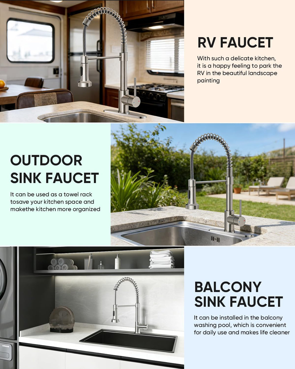 OWOFAN Kitchen Faucets, Brushed Nickel Kitchen Sink Faucet with Pull Down Sprayer Single Handle with Deck Plate Stainless Steel, Suitable for Farmhouse Camper Laundry Rv Bar - OWOFAN 9009SN