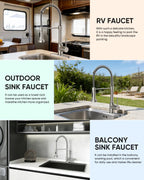 OWOFAN Kitchen Faucets, Brushed Nickel Kitchen Sink Faucet with Pull Down Sprayer Single Handle with Deck Plate Stainless Steel, Suitable for Farmhouse Camper Laundry Rv Bar - OWOFAN 9009SN