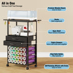 VENNQD Organizer and Storage Stand Compatible with Cricut Machines,Rolling Storage Cart/Shelf with 24 Vinyl Roll Holders，2 Fabric Drawer,Accessories Holder,Tool Hook for Craft Room Home (Black)