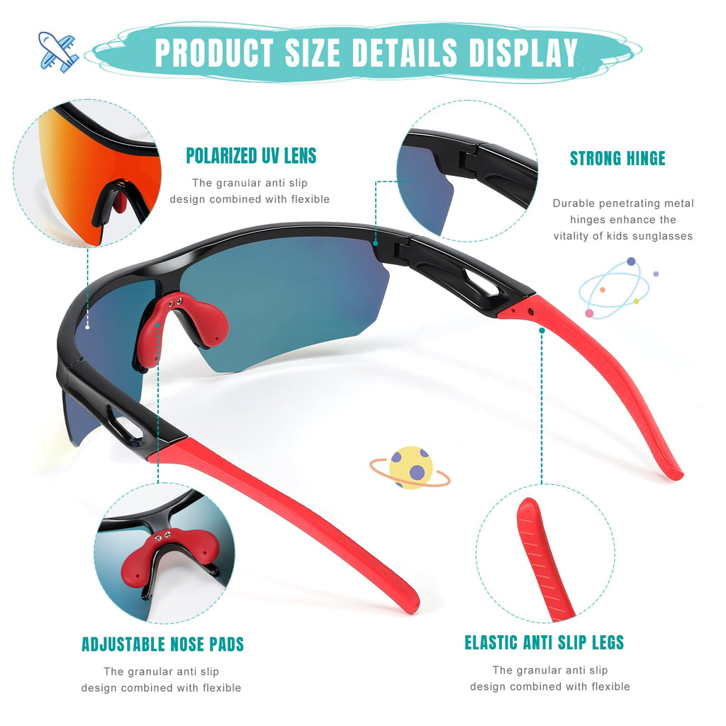 Kids Sunglasses Youth Baseball Sunglasses for Boys Girls 3-12 Polarized Softball Cycling Sports Goggles UV Protection