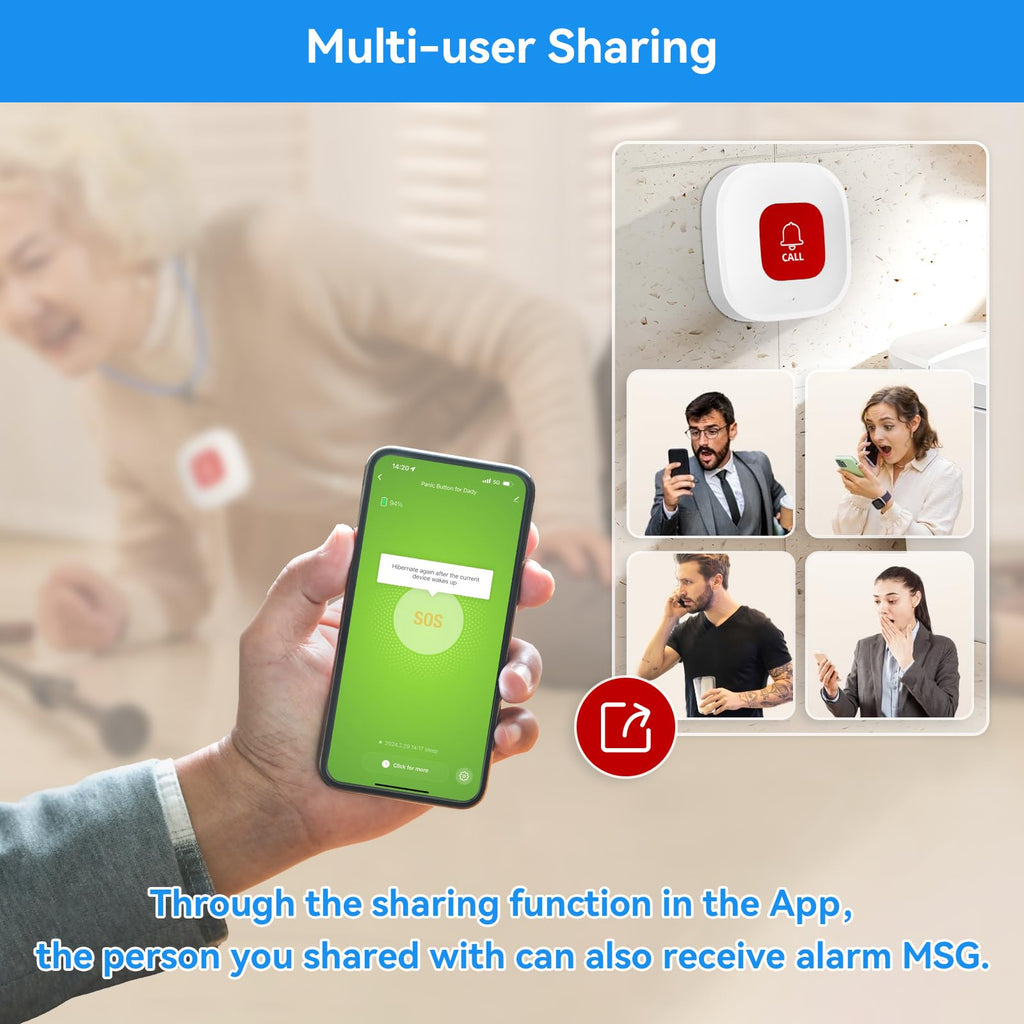 PILSAMAS WiFi Caregiver Call Button for Elderly at Home w App Notification, Elderly Monitoring, Caregiver Pager, Life Alert Systems for Seniors No Monthly Fee, Alert Button for Seniors at Home
