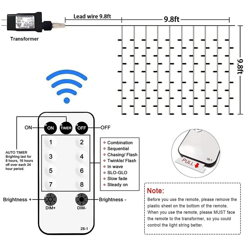 JMEXSUSS 300 LED Remote Control Christmas Curtain Lights, Plug in Fairy Curtain Lights Outdoor, Window Wall Hanging Curtain String Lights for Bedroom Backdrop Wedding Party Indoor Decor, Warm White