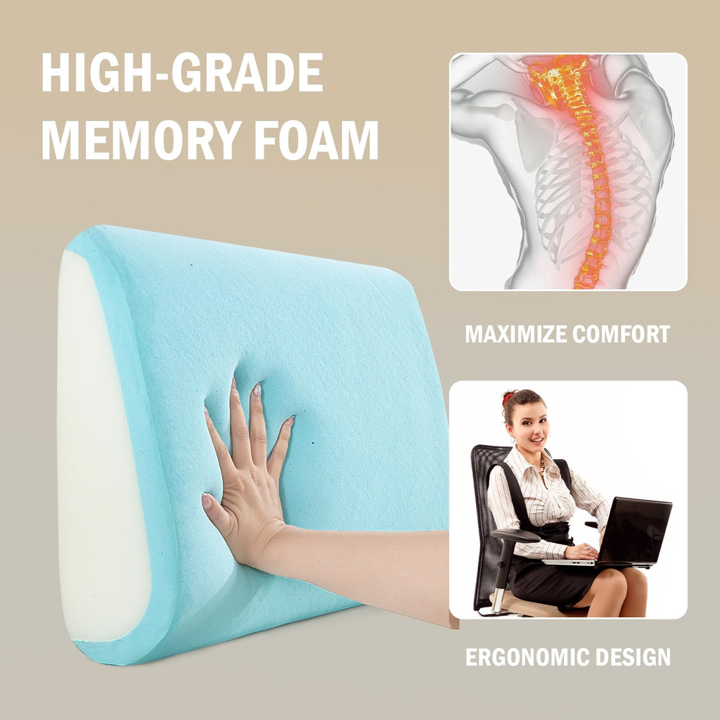 HOMBYS Lumbar Support Pillow for Recliner Chair, Memory Foam Back Support Cushion for Elderly,Extra Large Lumbar Support Pillow with Extension Straps, Thick Backrest for Home Reading