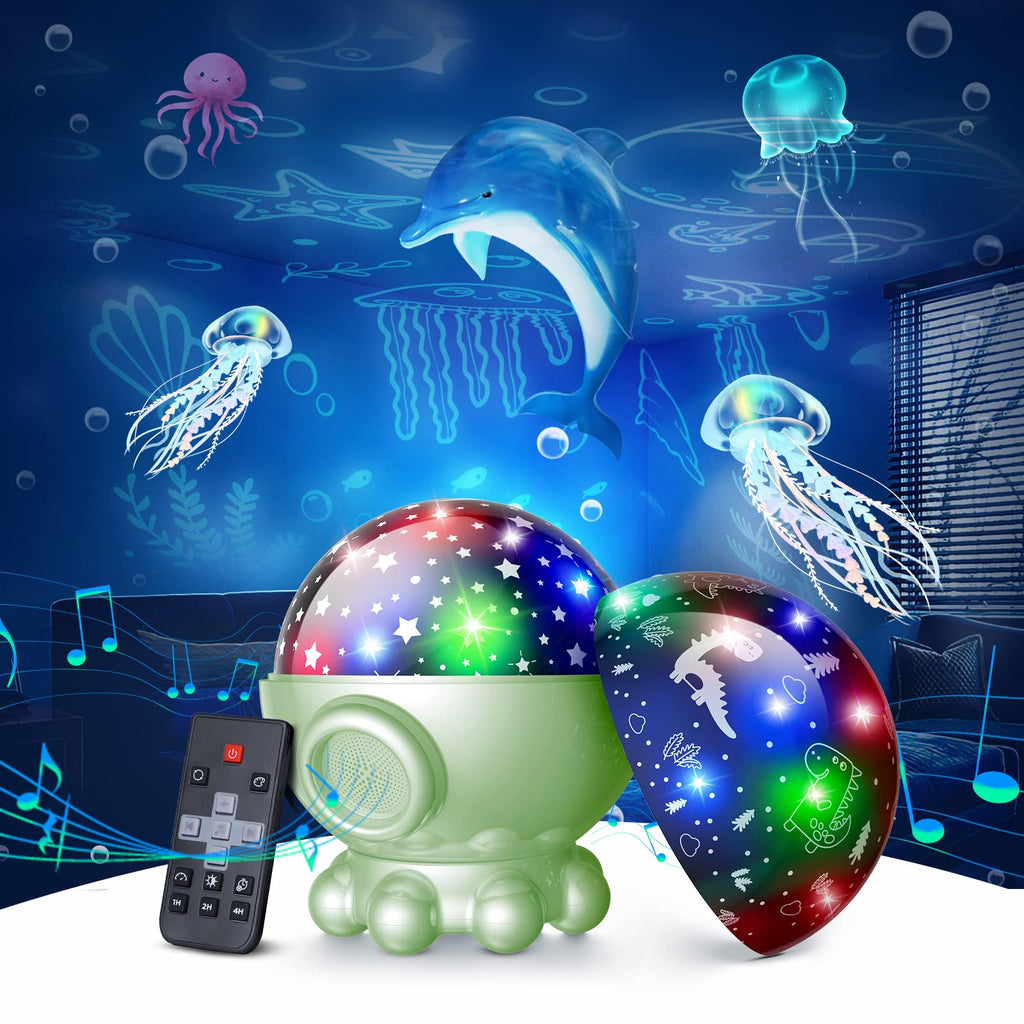 Night Light Projector,Ocean Star Night Light for Kids Room,Dinosaur Toys with 360° Rotation,Remote and Timer,3 Projection Films,17 Light Modes,9 Lullaby Songs,Birthday Christmas Gifts Kids Toys