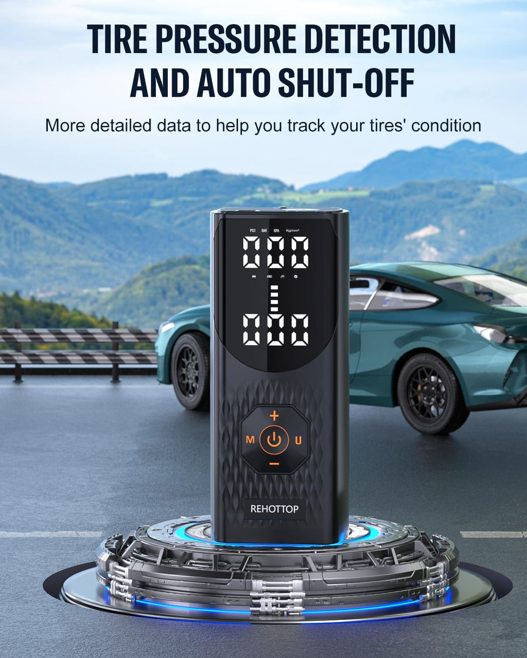 REHOTTOP Tire Inflator Portable Air Compressor, 20000mAh & 160PSI Air Pump for Car Tires, 4X Fast Inflation Air Compressor with Tire Gauge Pressure, Tire Pump with LED for Car Motor Bike Ball