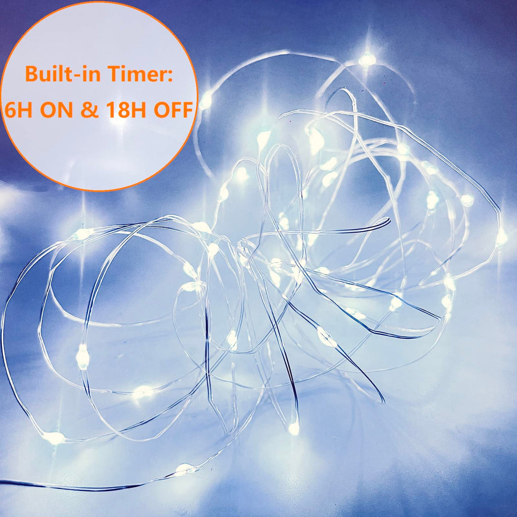 4-Pack White Fairy Lights Battery Operated with Timer, Waterproof 16FT 50 LED String Lights Outdoor Indoor, Twinkle Lights for Bedroom Home Wedding Birthday Christmas Parties Centerpiece (Cool White)