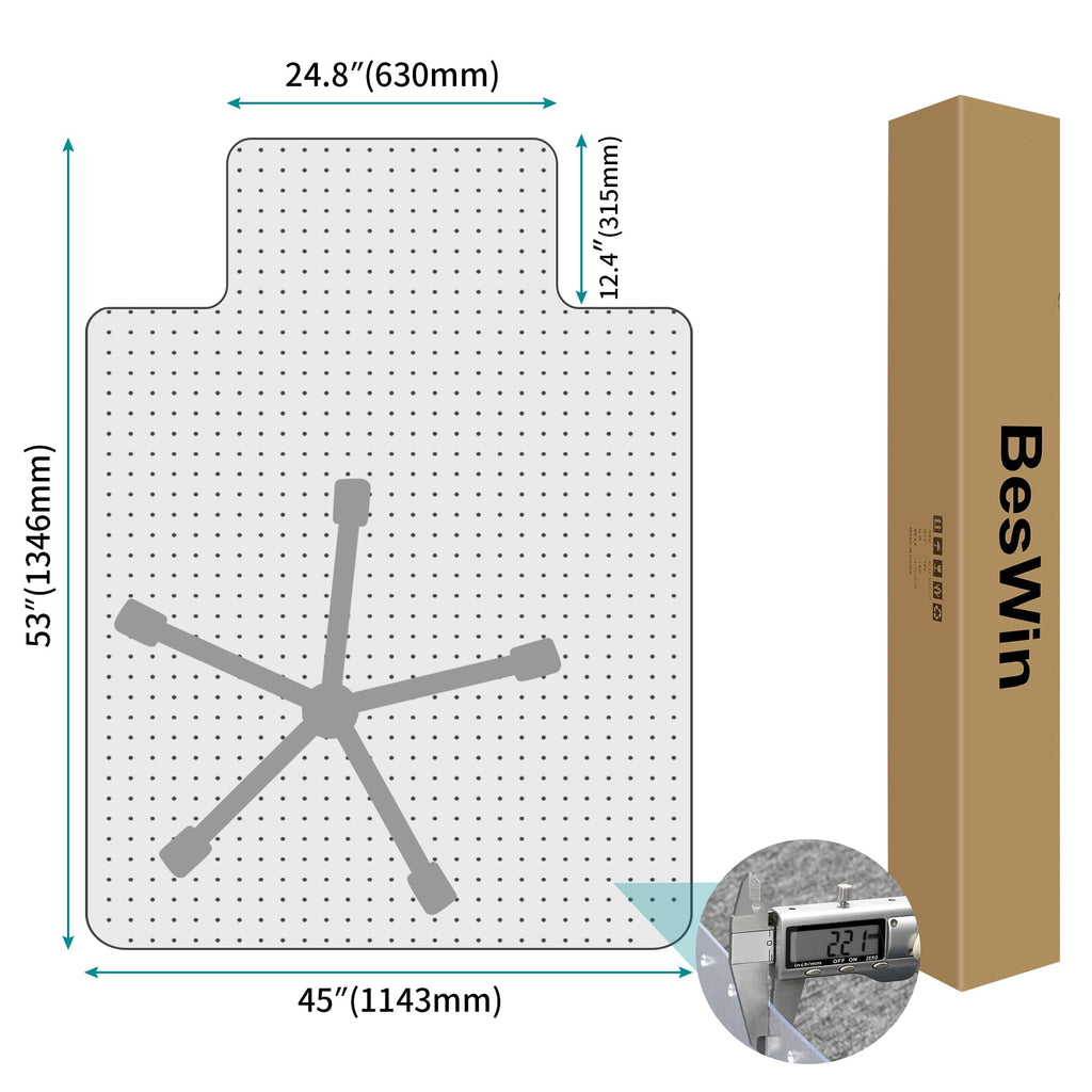 BesWin Office Chair Mat for Low Pile Carpet, 45" x 53" Plastic Computer Desk Chair Mat on Carpet for Easy Rolling, Clear and Durable Carpet Protector Mat with Extended Lip for Home Office