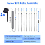JMEXSUSS 2 Pack Solar Meteor Shower Lights Outdoor Christmas Lights, Blue Meteor Falling Rain Lights Cascading String Lights Waterproof for Tree Garden Party Christmas Decor, Total 16 Tubes 288 LED