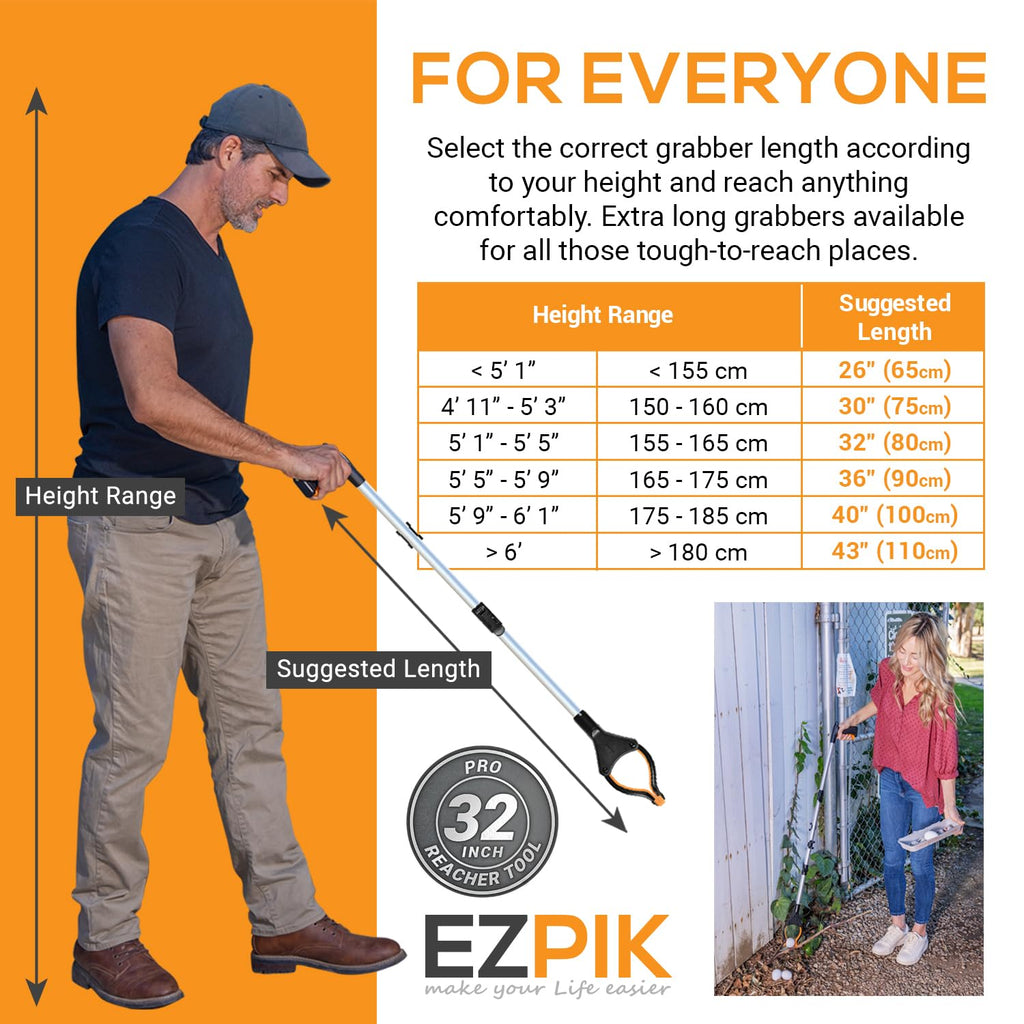 EZPIK 32" Foldable Grabber Reacher Tool for Seniors - Grabbers for Elderly Grab It Reaching Tool Heavy Duty Pickup Trash Picker Upper Tool - Claw Grabber Stick for Reaching Aids, Gripper Weed Grabber