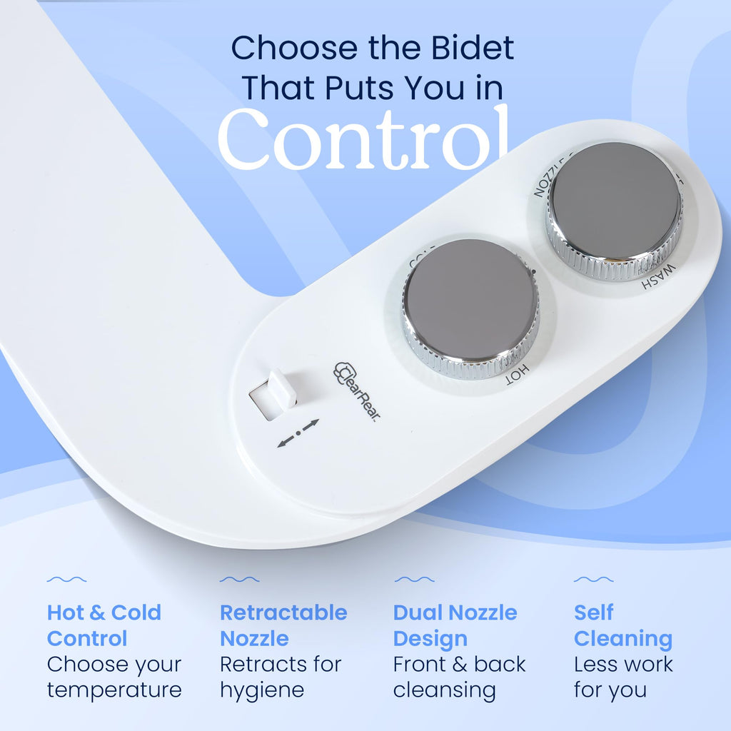 CLEAR REAR Bidet Attachment for Toilet Seat -Non-Electric with Self Cleaning Nozzles, Leak Proof Connectors, Adjustable Water Spray, Rear & Feminine Wash - Toilet Bidet Upgrades (Cold & Warm Water)