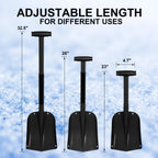 CARTMAN 32.5 Inch Folding Emergency Snow Shovel 3 Piece Aluminum Lightweight Portable Sport Utility Shovel for Car Trunk Camping Garden Beach with Ice Scraper Carrying Bag, Black