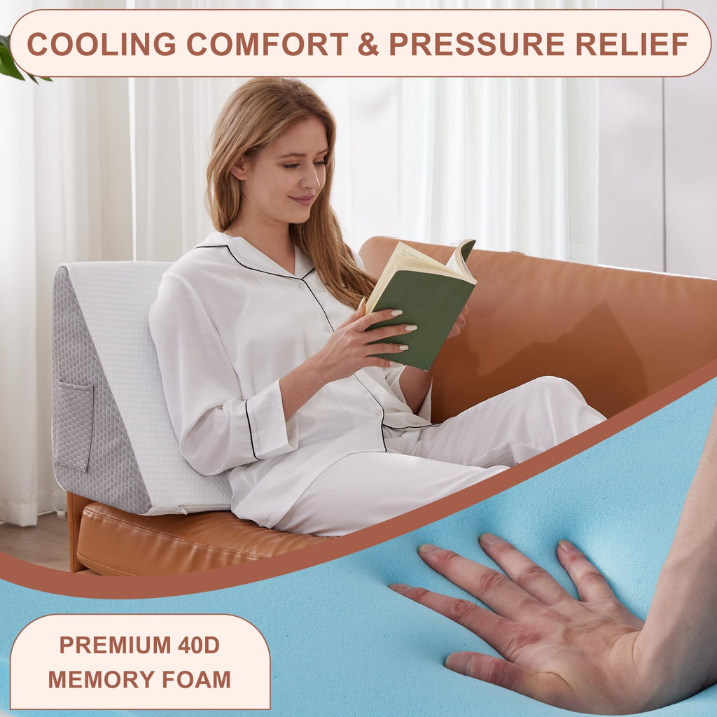 Knee Wedge Pillow, Memory Foam Leg Pillow Bed Wedge for Sleeping, Post Surgery Triangle Pillow Wedge for Knee Support, Leg Elevation, Knees Hip Back Pain Relief (23.6" x 26" x 10", Extra Large, White)