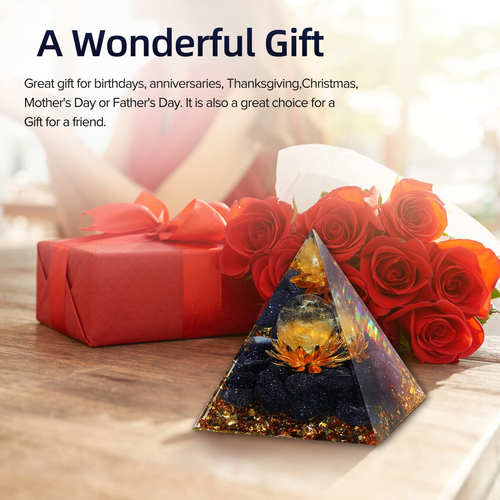 Hopeseed Orgone Pyramid for Positive Energy, Orgonite Citrine&Blue Sandstone Stones Healing Crystals Pyramid for Reduce Stress Chakra Reiki Healing Meditation Attracts Lucky and Success